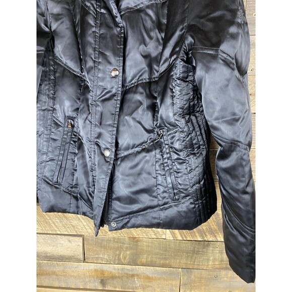 Guess Women's Sz L Black Puffer Jacket Faux Fur Hood Lined Coat - Picture 5 of 13